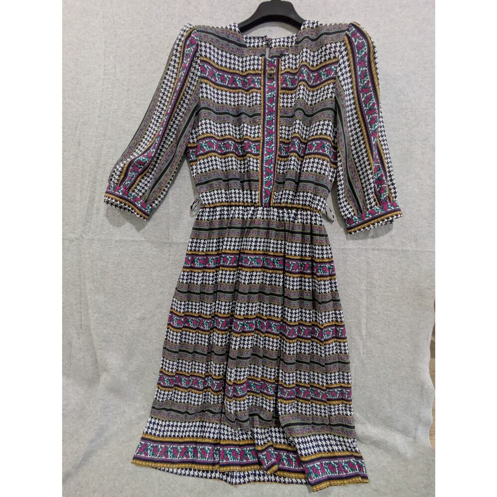 Vintage Breli Originals Maxi Dress XL Long‎ Sleeve Houndstooth Floral Multicolor